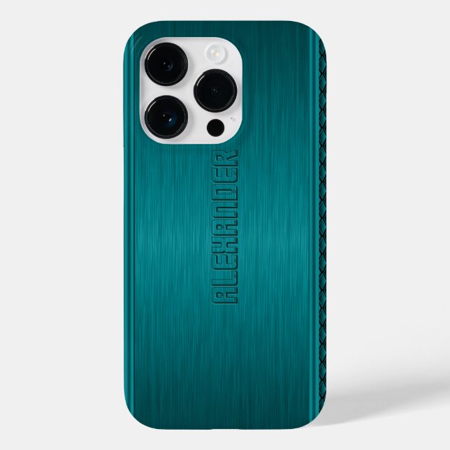 Teal-Green Metallic Brushed Aluminium Look Case-Mate iPhone Case (Back)