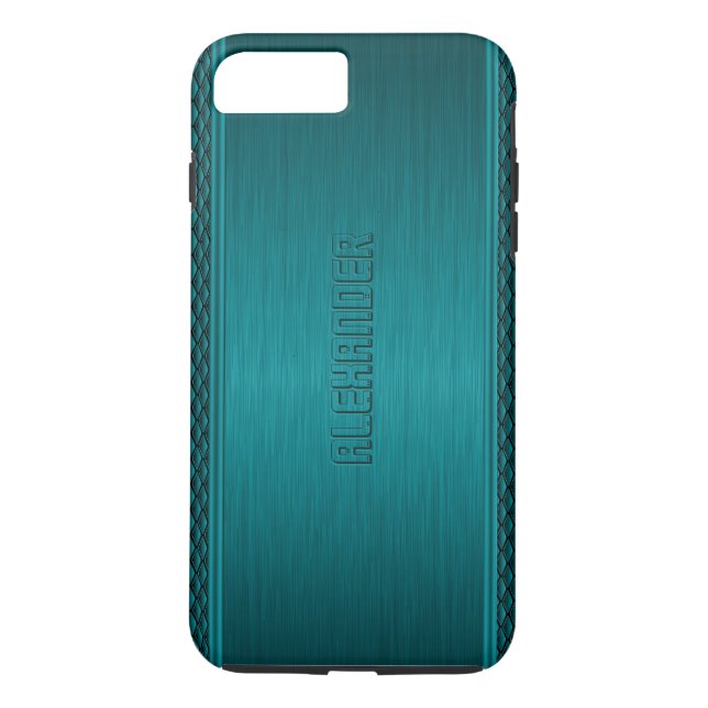 Teal-Green Metallic Brushed Aluminium Look Case-Mate iPhone Case (Back)