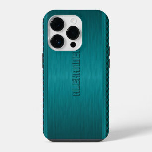Teal-Green Metallic Brushed Aluminium Look iPhone 14 Pro Case