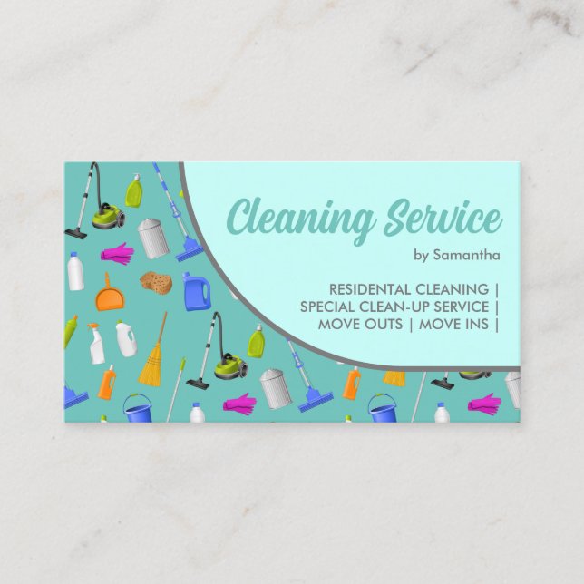 Teal Green Modern House Cleaning Service Business Card (Front)