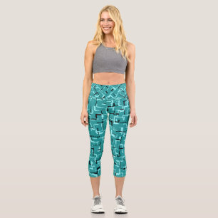 Teal Green Modern Pattern  Capri Leggings