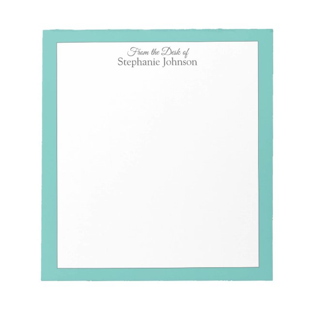 Teal Green Monogram From the Desk of Template Notepad (Front)