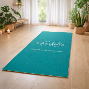 Teal green monogram initials name yoga mat