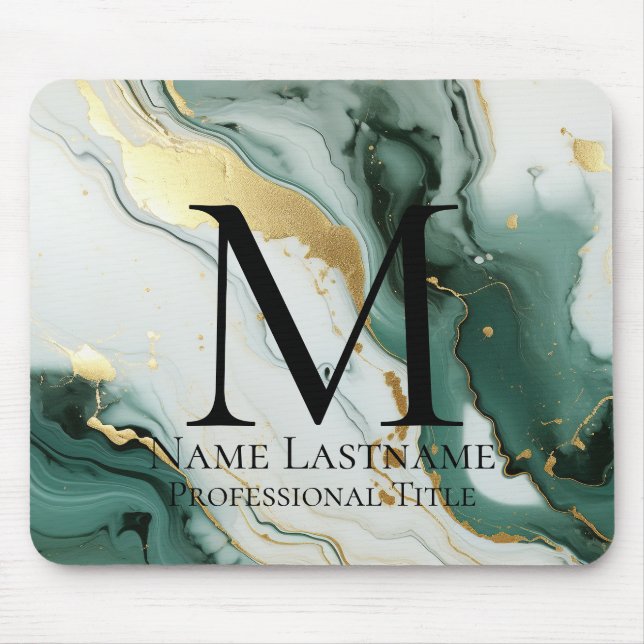 Teal Green Monogram Mouse Mat (Front)