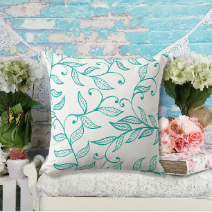 Teal Green Natural Vine Decorative Line Art Cushion