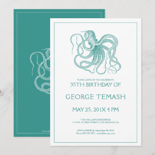 Teal-green nautical octopus birthday party Invite