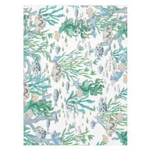 Teal Green Ocean Seashells Starfish Fish Coral Tablecloth