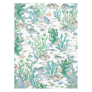 Teal Green Ocean Seashells Starfish Fish Coral Tablecloth