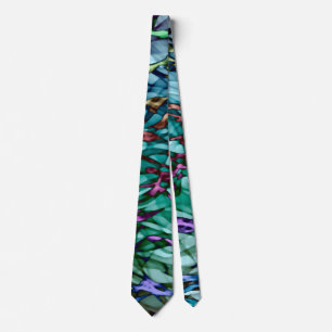 Teal Green Orange Gold Magenta Red Abstract Art  Tie