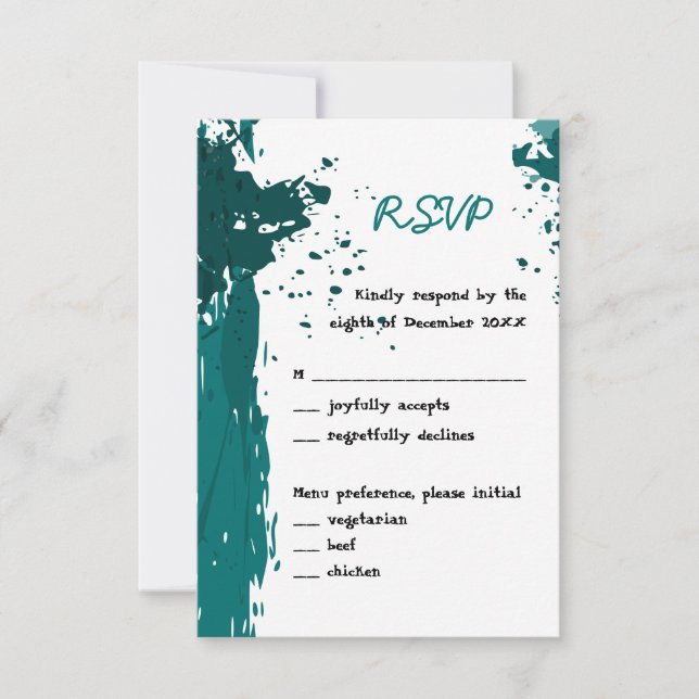 Teal Green Paint Splatter - Invitation RSVP (Front)