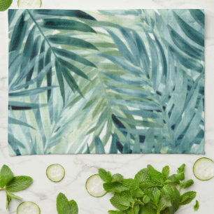 Teal Green Palm Leaves Tea Towel