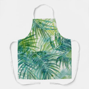 Teal Green Palm Leaves Tropical Watercolor Art Apron