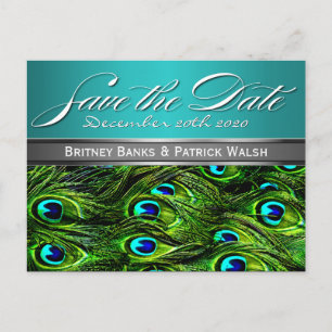 Teal & Green Peacock Wedding Save the Dates Announcement Postcard