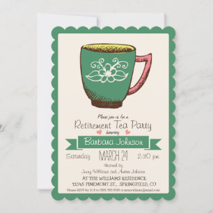 Teal Green & Pink Retirement Tea Party Invitation
