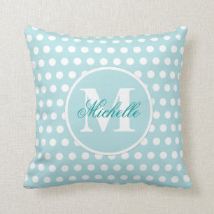 Teal Green Polka Dot Monogram Pillow