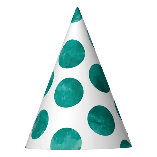 Teal Green Polka Dots Pattern Watercolor Abstract Party Hat (Front)