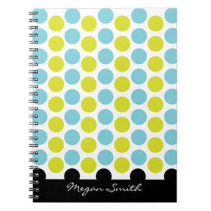 Teal & green polka dots with black stripe notebook