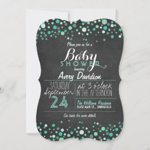 Teal Green Retro Chalkboard Baby Shower Invitation