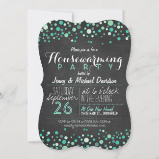 Teal Green Retro Chalkboard Housewarming Party Invitation