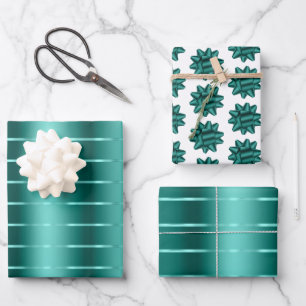 Teal Green Ribbon Bow Bridal Shower Wrapping Paper Sheet