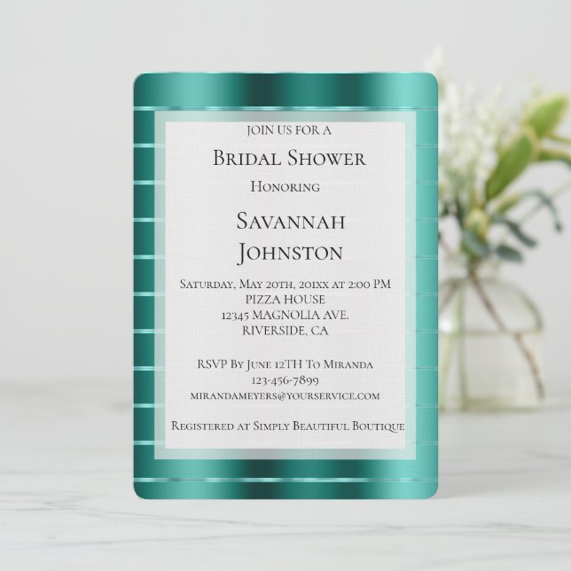 Teal Green Ribbon Bridal Shower Invitation (Standing Front)