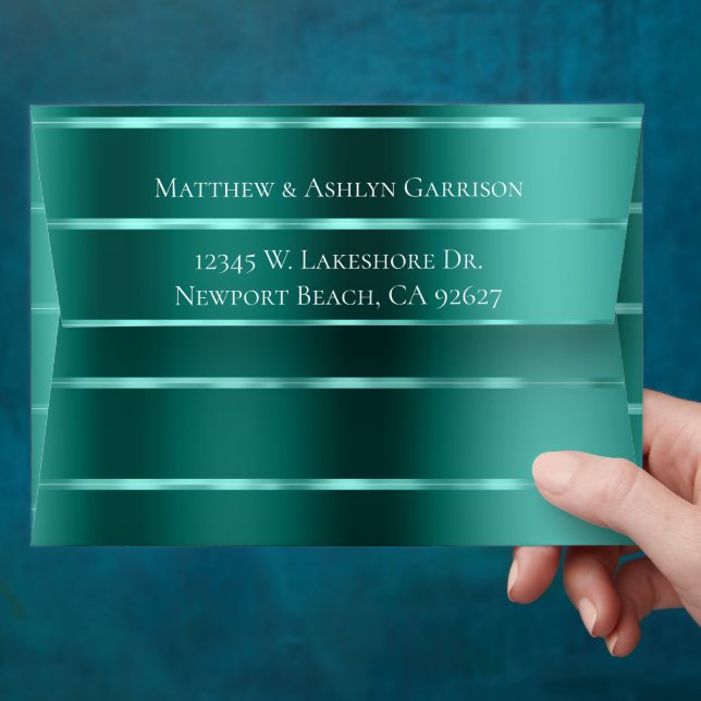 Teal Green Ribbon Bridal Shower or Wedding Envelope (Hand)