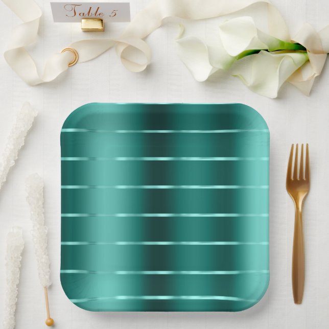 Teal Green Ribbon Bridal Shower Paper Plate (Wedding)