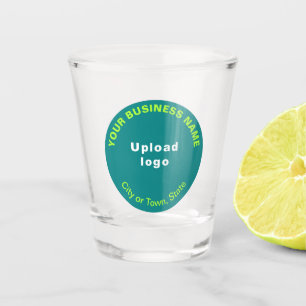 Teal Green Round Business Brand on Shot Glass