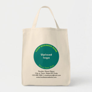 Teal Green Round Shape Business Brand on Grocery Tote Bag