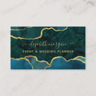 Teal Green Script Marble Agate Gold Foil Glitter Business Card