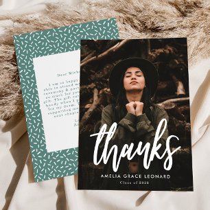 Teal Green Scripted Photo Graduation Thank You Card