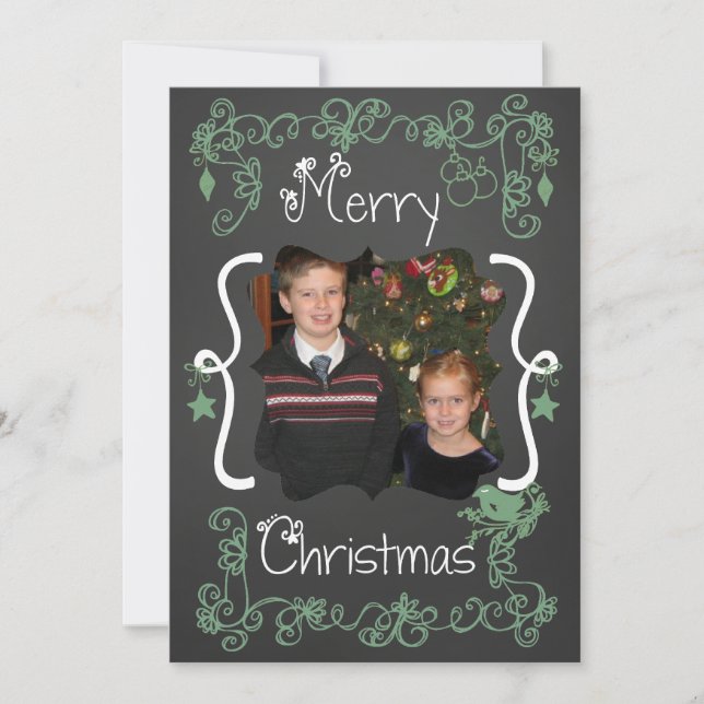 Teal Green Scrolls Customised Photo Holiday Card (Front)