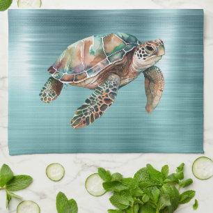 Teal Green Sea Turtle Tea Towel