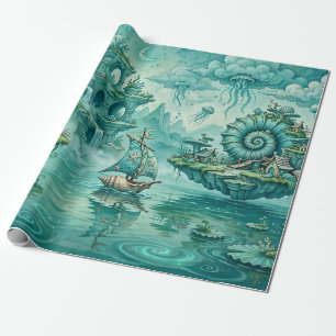 Teal Green Seascape Dream Surreal Fantasy Wrapping Paper