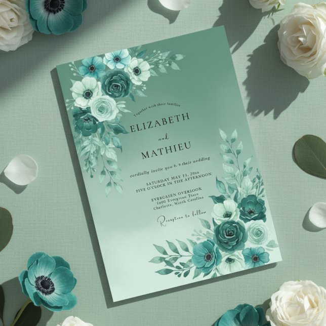 Teal Green Serene Spring Wedding Invitation (Creator Uploaded)