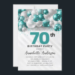 Teal Green Silver Balloon Glitter 70th Birthday Invitation<br><div class="desc">Modern Glam Teal Green Silver Balloon Glitter Sparkle Any Age Birthday Invitation</div>