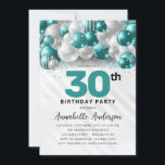 Teal Green Silver Balloon Glitter Any Age Birthday Invitation<br><div class="desc">Modern Glam Teal Green Silver Balloon Glitter Sparkle Any Age Birthday Invitation</div>