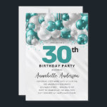 Teal Green Silver Balloon Glitter Any Age Birthday Invitation<br><div class="desc">Modern Glam Teal Green Silver Balloon Glitter Sparkle Any Age Birthday Invitation</div>