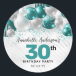 Teal Green Silver Balloon Glitter Favour Birthday Classic Round Sticker<br><div class="desc">Modern Glam Teal Green Silver Balloon Glitter Sparkle Any Age Birthday Favour Sticker</div>