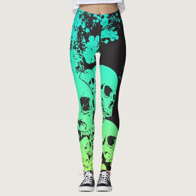 Teal/Green Skulls Leggings (Front)