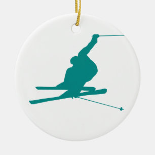 Teal Green Snow Ski Ceramic Tree Decoration