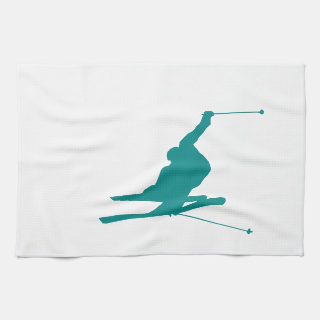 Teal Green Snow Ski Tea Towel (Horizontal)