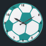 Teal Green Soccer Ball Large Clock<br><div class="desc">Cool,  cute Teal Green    soccer ball,  football,  design on white background. Images used on this item are licensed and © Graphics Factory.com</div>