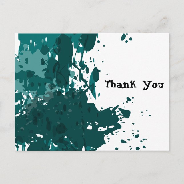 Teal Green Splatter, Thank You From The Newly Weds Announcement Postcard (Front)