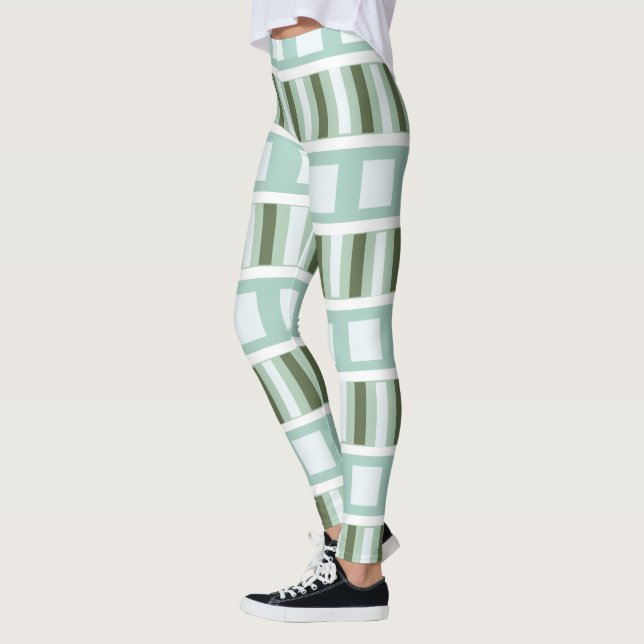 Teal Green Square Stripes  Leggings (Left)