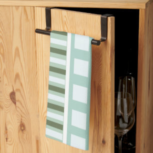 Teal Green Square Stripes  Tea Towel