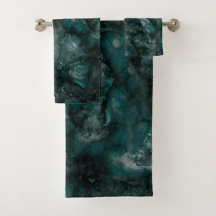 Teal green stone abstract bath towel set