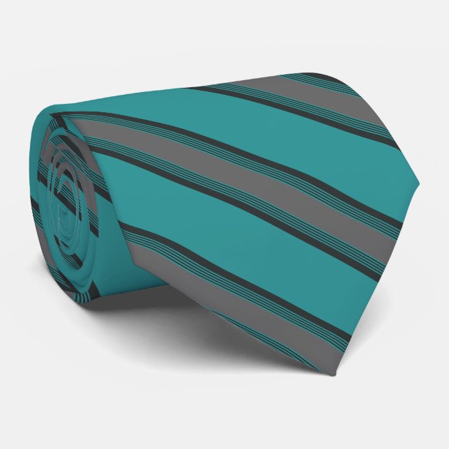 Teal Green Stripes Tie (Rolled)