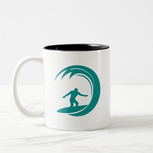 Teal Green Surfing Two-Tone Coffee Mug (Left)