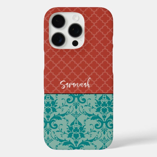 Teal Green Terracotta Victorian Damask Moroccan  Case-Mate iPhone Case (Back)